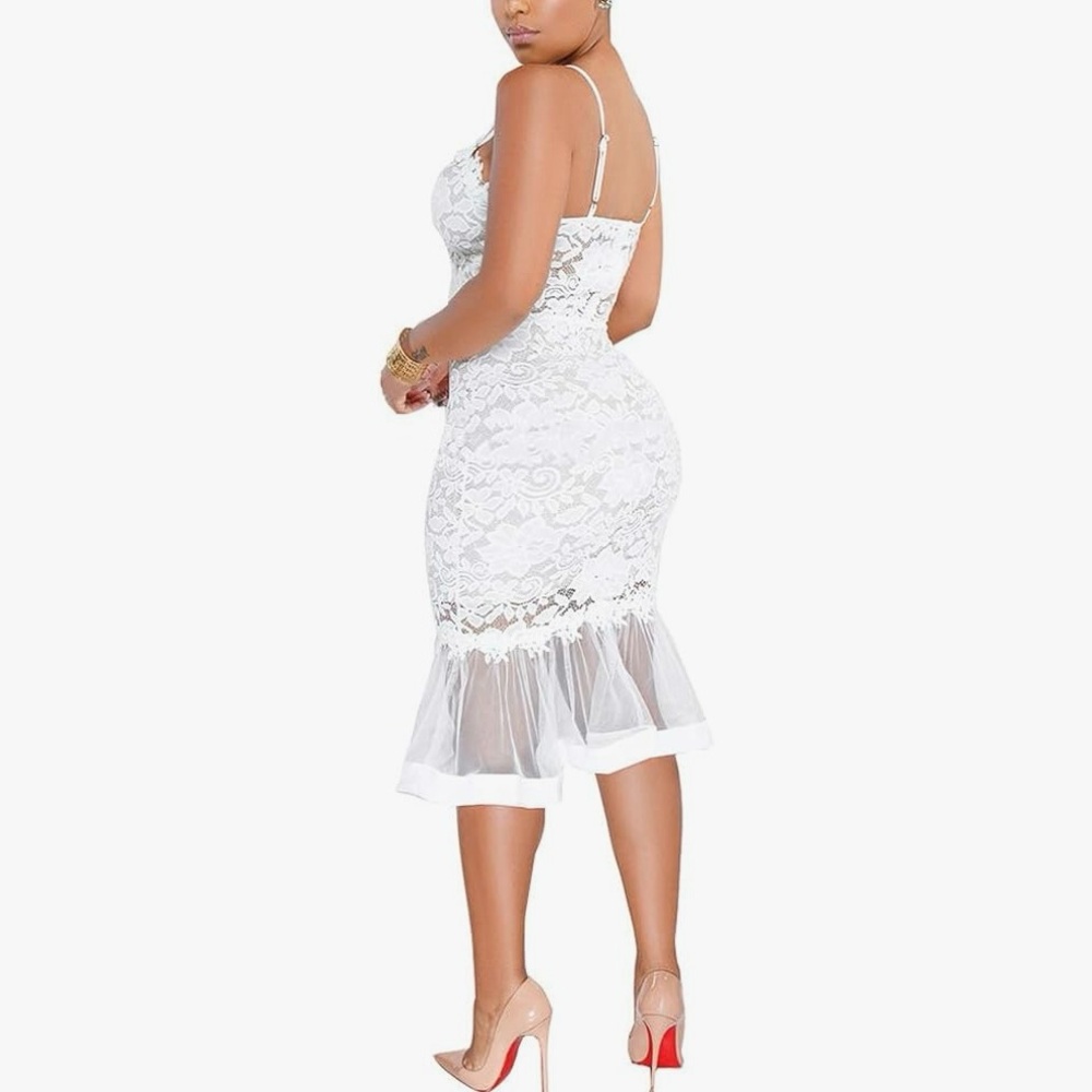 SALIMDY white dress floral mesh pencil midi Medium - Picture 6 of 8